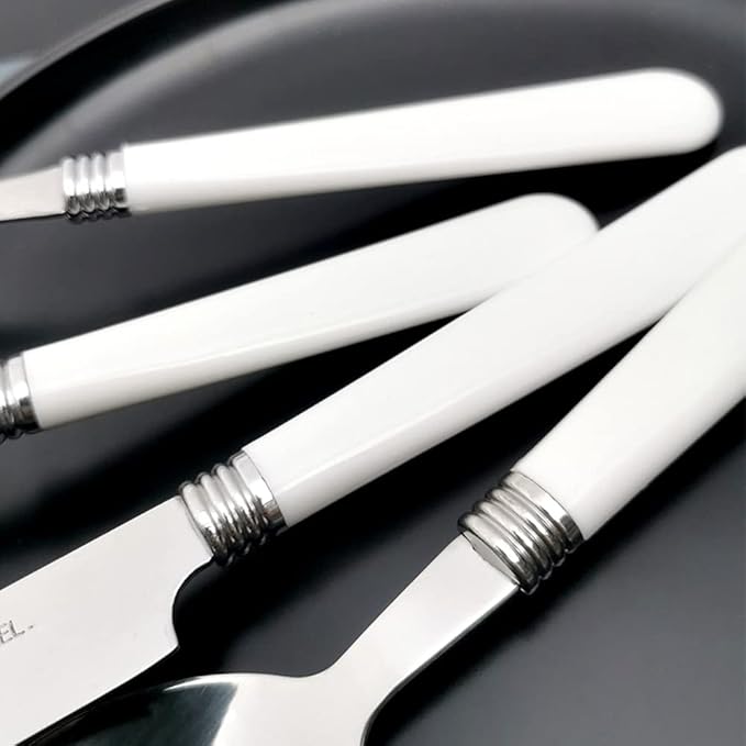 White Silverware Set for 10 Durable Stainless Steel Flatware Set 40 Piece Cutlery Tableware Utensils White Handle (ABS) Set Include Teaspoons Knives Forks and Spoons for Home Kitchen Christmas
