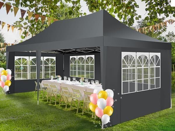 COBIZI 10x20 Pop Up Canopy Tent with Sidewalls, Outdoor Party Tent, Waterproof & UV50+, 3 Adjustable Heights, Higher Frame Design for Parties Backyard, Weddings, Markets, Gray