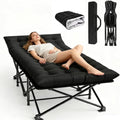 Oversized XXL Folding Camping Cot W/Mat for Adults,Heavy Duty Outdoor Bed with Carry Bag1200 D Layer Oxford Portable Travel Camp Cots Extra Wide Sleeping Cots (Black With Comfortable Mattress)