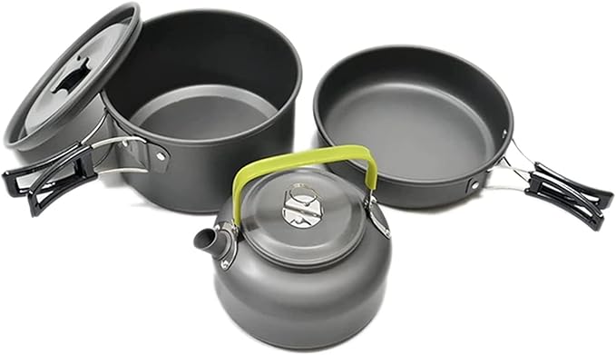 Light Aluminum Alloy Camping Cookware Utensils Outdoor Cooking Teapot Picnic Tableware Kettle Pot Frying Pan 3pcs/Set