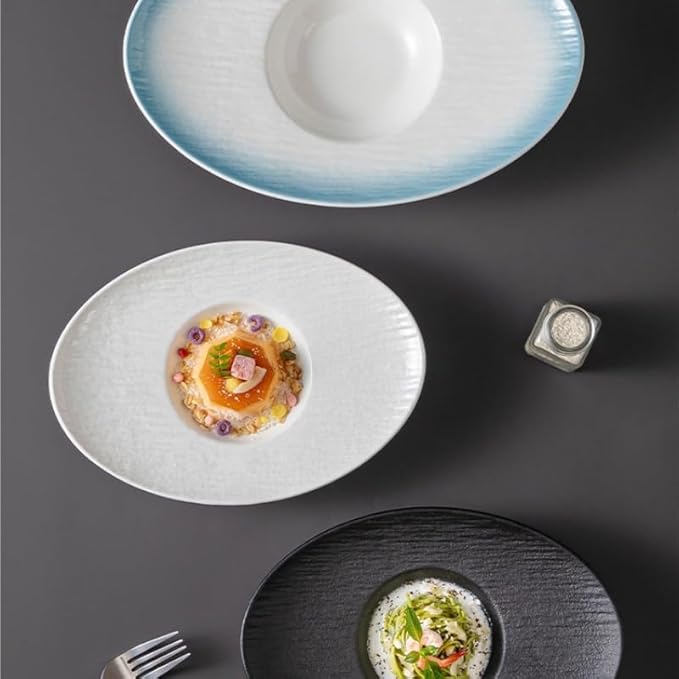 Camping Plates Nordic Dinner Plate Pasta Special Creative Oval Ceramic Tableware Commercial Hotel Decorative Plate(A,Large)