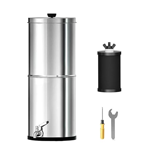 Drfeify 1 Gallon Gravity Water Filter System, 60ml min Rate Food Grade Stainless Steel, Removes Impurities Improves Taste, with Activated Carbon Silver Ions UF Membrane, for Camping (K8779 No Bracket)