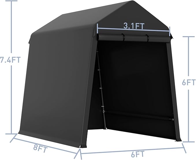 Outdoor Storage Tent 6 * 8 FT,Storage Shelter Shed,Waterproof Carport with Roll Up Doors & Vents Outdoor Storage Shed for ATV,Bike, Motorcycle, and Gardening Tools-Black