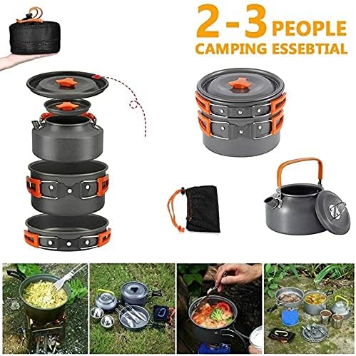 Outdoor Camping Cooking Set Pan Pot Bowl Kettle Foldable Cookware Kit Aluminum Travel Picnic Hiking Tableware Tools (Color : A) (B)
