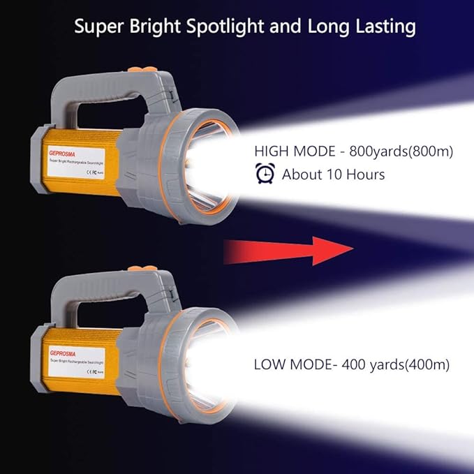 Multi Functions Led Flashlight High Lumens Rechargeable,Powerful Strong Metal Handheld Spotlight Super Bright Long Range 800yd/Large Battery/Side Lantern,High Powered Searchlight for Home