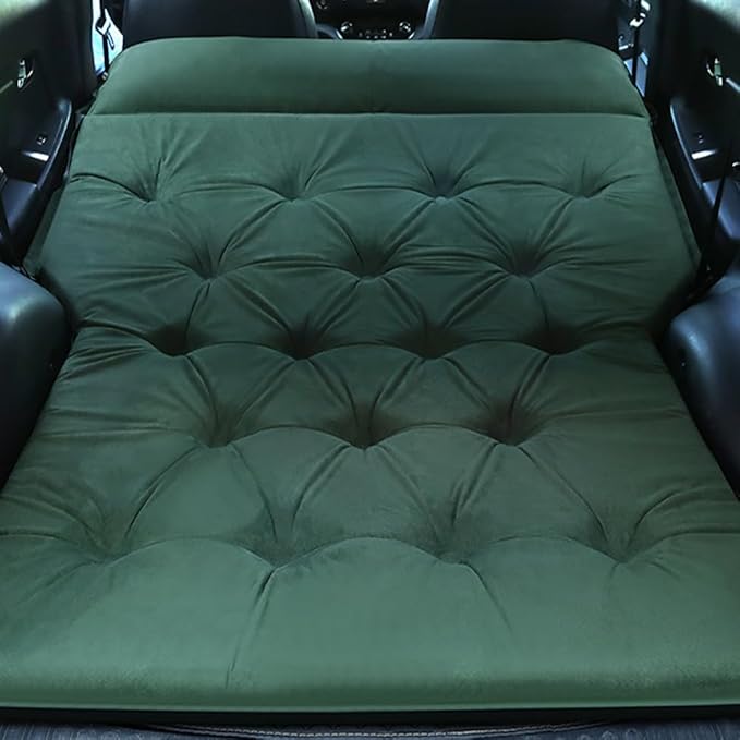 Self-Inflating Car Air Mattress for Kia EV9 2024-2025 SUV 7-Seater, 5cm Thick Portable Foldable Double/Single Bed for Camping Travel,Suede Fabric Green