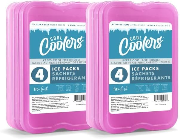 Cool Coolers by Fit + Fresh, Reusable & Long-Lasting XL Slim Ice Packs, Cold Packs for Lunch Boxes, Ice Packs for Lunch Bags. Cooler Accessories for Camping, Beach, Lunch, and Work, 8PK, Purple