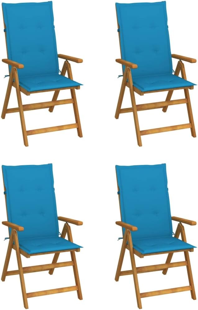 Patio Reclining Chairs 4 pcs with Cushions Solid Acacia Wood Balcony Chairs Camping Chair Accent Chair Outdoor Chairs for Bedroom Dining Outdoor Patio
