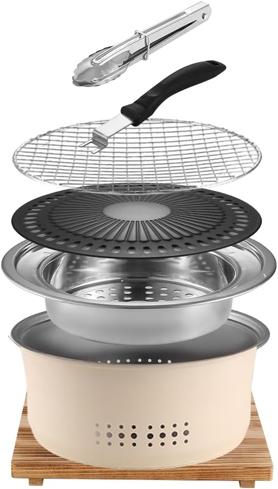SANQIAHOME Stainless Steel Charcoal Portable Barbecue Grill, 10.5 Inches Non-Stick,Round,Barbecue or Hot Pot, Boiling Water,Charcoal Stove for Home Party Outdoor Camping