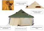 DOD Takenoko Bell Tent – Luxury 4-Season Glamping Tent | 150 sq ft Spacious Interior, Removable Floor, Canvo™ Roof, Mesh Walls, Full 360° Access | Premium Family Camping Shelter