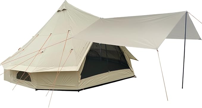 DANCHEL OUTDOOR B2 Portable Yurt with Stove Jack for Winter Camping, 4 Season Bell Tent Large Hot Tent 4/6 Person Family Camping Glamping Party 300D Oxford Khaki, 13ft/16.4ft