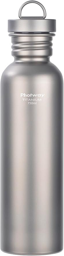 25oz Titanium Water Bottle, Ultralight Single Wall Titanium Flask for Boiling Water, Leakproof Sports Bottle for Camping, Hiking, Cycling & Outdoor Use