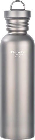 25oz Titanium Water Bottle, Ultralight Single Wall Titanium Flask for Boiling Water, Leakproof Sports Bottle for Camping, Hiking, Cycling & Outdoor Use