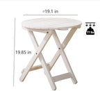 Outdoor Small Round Folding Side Table, Foldable Wooden End Tables for Indoor, Porch, Patio, Camping as Coffee Table or Plant Stand, White ﻿
