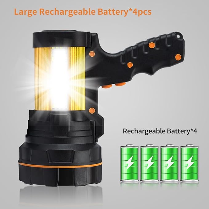 Super Bright Handheld Spotlight Flashlight LED High lumens Rechargeable, Most Powerful Spot Lights Hand held Large Capacity 10000 Long Lasting High Power Searchlight Big Flashlight
