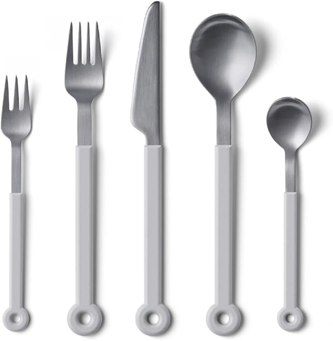 mono Ring Flatware Sets in Black, White, Blue and Grey (White, 5pc Set)