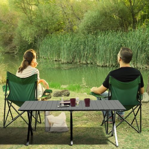 VINGLI Portable Picnic Roll Table, Folding Carbon Steel Camping Table with Bag, Perfect for Outdoor& Indoor, Beach, Patio, Yard, Apartment Floor (46 * 24 * 17in)
