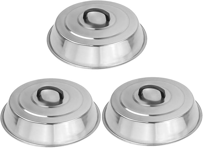 3 Sets BBQ Accessories 12 Inch Round Stainless Steel Basting Cover Wok Lids- Cheese Melting Dome and Steaming Cover, Best fits for Blackstone Camp Chef Flat Top Griddle Grill Cooking Indoor or Outdoor
