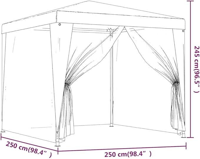 Party Tent with 4 Mesh Sidewalls Blue 8.2'x8.2' HDPE Heavy-Duty Iron Frame Waterproof Roof for Outdoor Events Shelter