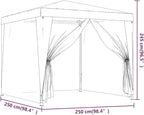 Party Tent with 4 Mesh Sidewalls Blue 8.2'x8.2' HDPE Heavy-Duty Iron Frame Waterproof Roof for Outdoor Events Shelter