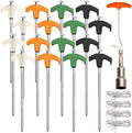 22 Pcs Screw in Tent Stakes Heavy Duty Kit Include 16 8 Inch Ground Anchor Tent Pegs 4x9.8ft Rope 1 Hex Head Driver 1 Stopper T Pull Hook for Backyards, Canopy, Garden and Outdoor Camping