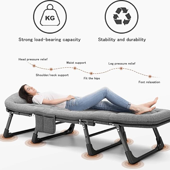 Camping Cot Portable Folding Bed for Adults 6 Position Adjustable Cot Recliner Chair with Pillow Heavy Duty Steel Frame Camping Office Nap Indoor Outdoor Use (Large(74in))