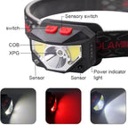 Headlamp Rechargeable, Super Bright Motion Sensor LED Head Lamp Flashlight, 8 Modes for Camping & Hiking Gear Essentials, IP65 Waterproof Headlight, Red Light for Emergency Safety, USB Cable Included
