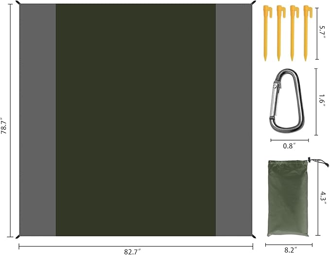 Waterproof Camping Tarp Lightweight Multifunctional Tent Footprint for Camping, Hiking Backpacking, Compact Tent Tarp Ground Sheet Mat for Ground or Under Tent（78.7" x 82.7" | Dark Green）