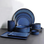 Camping Plates Blue Ceramic Tableware Nordic Style Western Steak Plate Sushi Rice Bowl Soup Salad Noodle Decorative Plate(1PC)