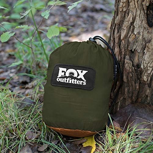 Fox Outfitters Neolite Double Camping Hammock - Lightweight Portable Nylon Parachute Hammock for Backpacking, Travel, Beach, Yard. Hammock Straps & Steel Carabiners Included (Orange/Olive Green)