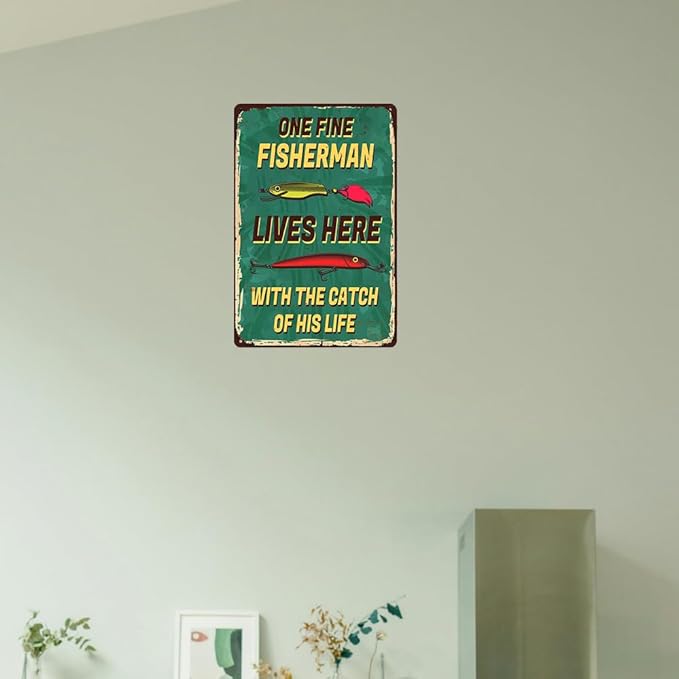 Funny Fishing Sign Fishing Gifts For Men Fishing Decor One Fine Fisherman With The Catch Of His Life Signs Man Cave Decor Retro Fishing Metal Sign Fishing Lovers Wall Decorations 8x12 Inch