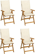 Patio Reclining Chairs,Bistro Chair,Patio Funiture,Lawn Chairs,Armchair,Beach Chair,Camp Chair,Coffee Chair,for Outdoor,Fire Pit,Deck,Lawn,Outside,Garden, 4 pcs with Cushions Solid Acacia Wood