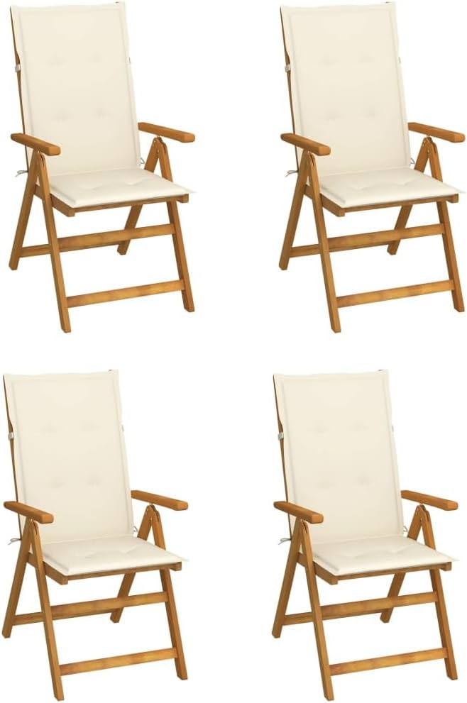 Patio Reclining Chairs,Bistro Chair,Patio Funiture,Lawn Chairs,Armchair,Beach Chair,Camp Chair,Coffee Chair,for Outdoor,Fire Pit,Deck,Lawn,Outside,Garden, 4 pcs with Cushions Solid Acacia Wood