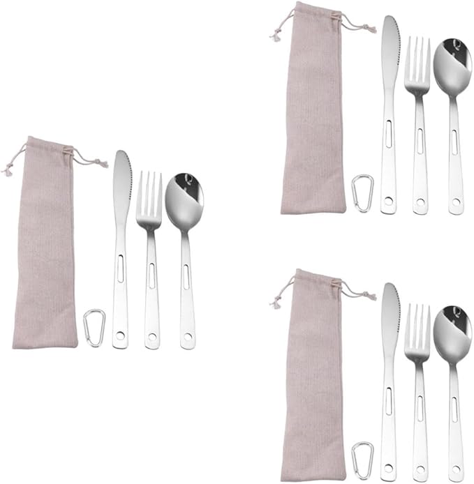 Yardwe 3sets Portable Stainless Steel Camping Cutlery Outdoor Tableware for Picnic Travel Rv Use Compact Design Easy to Clean Modern Lightweight