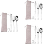 Yardwe 3sets Portable Stainless Steel Camping Cutlery Outdoor Tableware for Picnic Travel Rv Use Compact Design Easy to Clean Modern Lightweight