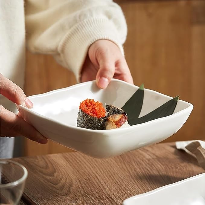 Camping Plates Ceramic Square Dinner Plate Household Dish Hotel Tableware Snack Bowl Cold Decorative Plate