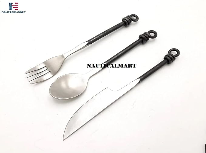 Nautical-Mart Medieval Five-Piece Cutlery Set (Hand Forged Dinning Set, Carbon Steel, 5 Pieces, 1 Set, Vintage Style)