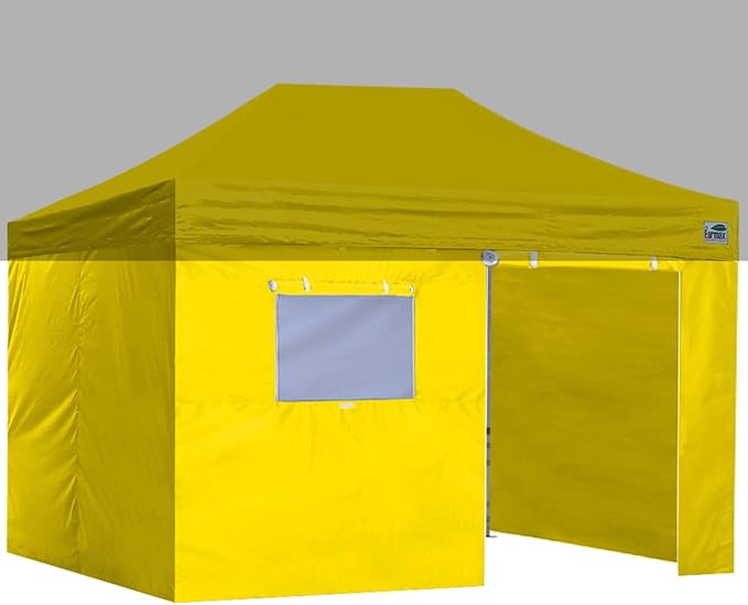 Eurmax USA Full Zippered Walls for 10 x 15 Easy Pop Up Canopy Tent,Enclosure Sidewall Kit with Roller Up Mesh Window and Door 4 Walls ONLY,NOT Including Frame and Top（Yellow）