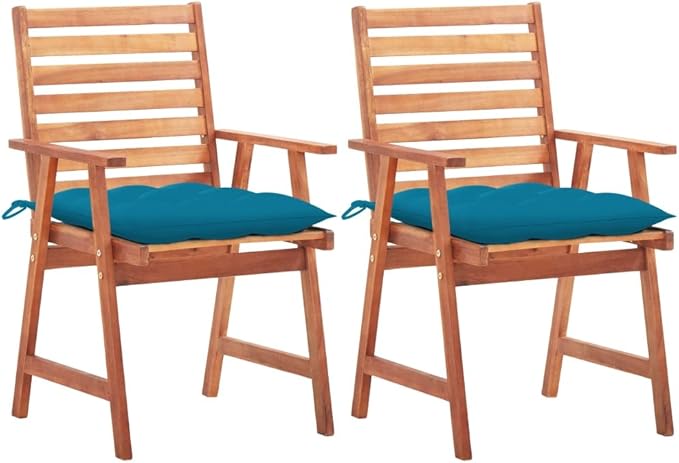 Patio Dining Chairs 2 pcs,Lawn Chair,Camping Chair,Garden Chair,Featuring Slatted Design,Waterproof Cushion,Each Cushion Features 2 Sets of Ropes, with Cushions Solid Acacia Wood