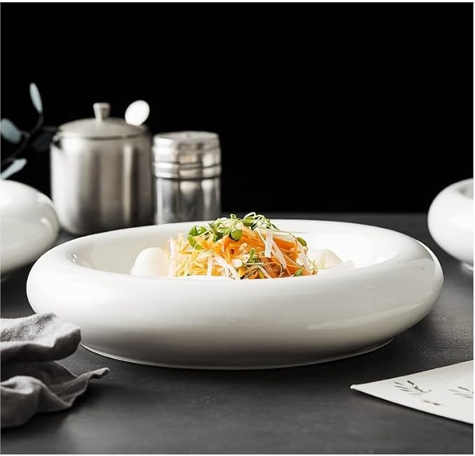 Camping Plates Dinner Plate Household Ceramic Chinese Style White Creative Cold Dish Hotel Restaurant Tableware Decorative Plate(Medium)