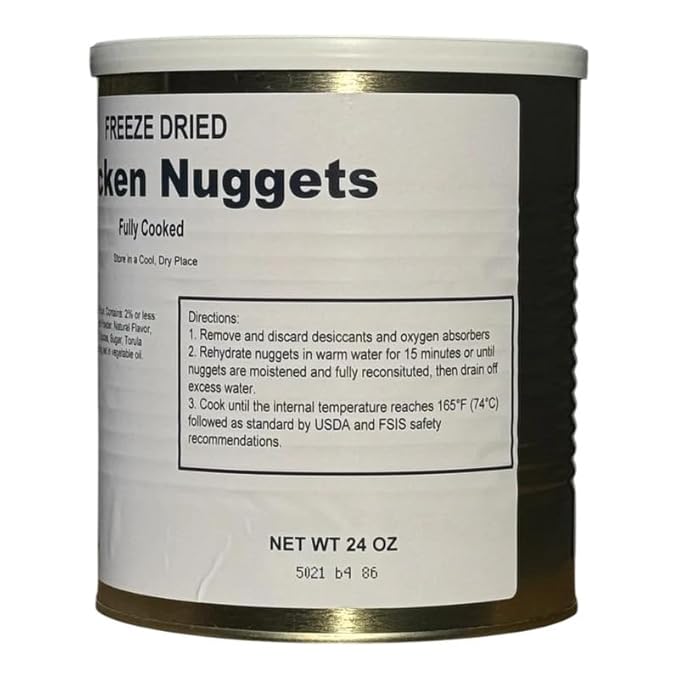 Military Surplus Freeze-Dried Chicken Nuggets 24 Oz – Fully Cooked, 80–90 Nuggets per Can | 25+ Year Shelf Life | Ready-to-Eat, Portable Survival Food for Emergency, Camping, Everyday Use | Pack of 1