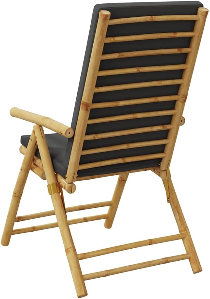 Folding Patio Reclining Chairs 2 pcs with Cushions Bamboo Lounge Chair Camping Chair Lawn Chairs Living Room Chairs for Bedroom Patio Outdoor Dining