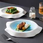 Camping Plates Western Food Plate Simple Irregular Ceramic Household Underglaze Color Round Dish Commercial Hotel Restaurant Tableware Decorative Plate(B,Medium)
