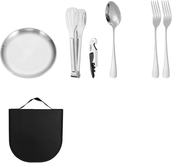 Portable Tableware Set, Stainless Steel Camping Utensils with Storage Bag for Outdoor Picnic Hiking
