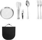Portable Tableware Set, Stainless Steel Camping Utensils with Storage Bag for Outdoor Picnic Hiking