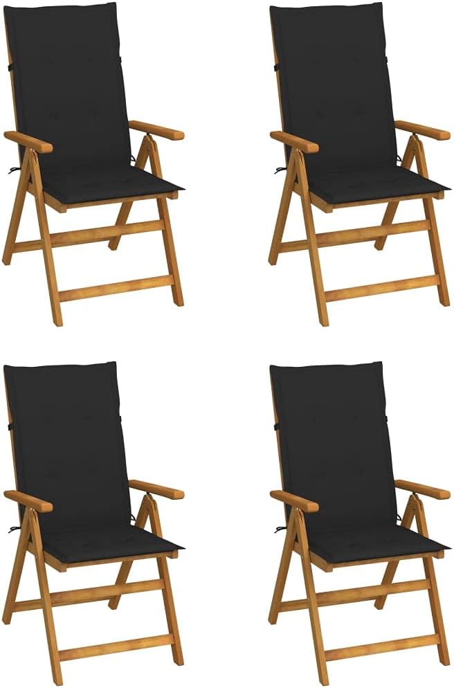 Patio Reclining Chairs 4 pcs with Cushions Solid Acacia Wood Balcony Chairs Camping Chair Accent Chair Outdoor Chairs for Bedroom Dining Outdoor Patio