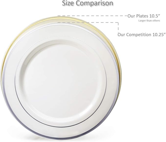 OCCASIONS 50pc Heavy Duty Disposable Plastic Plates Set for 25 Guests – 25 Dinner (10.5") & 25 Dessert (7.5") Plates – Elegant, Recyclable, BPA Free – Louvre Blue & Gold