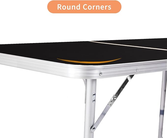 6Ft Camping Table Folding Portable Camp Aluminum Fold Up Lightweight Table Outdoor for Camping, Picnic, Portable Folding Aluminum Table Easy to Set & Carry - Black 180 x 60 x 70cm
