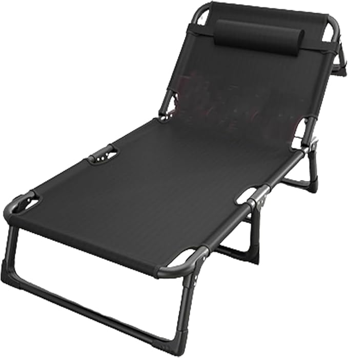 Oxford Cloth Camping Cot, Durable Steel Frame Folding Cot, Portable Folding Bed with Pillow, 4-Position Folding Chaise Lounge Chair