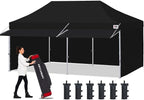 ABCCANOPY 10x20 Pop up Canopy Tent with Sidewalls - Easy up Canopies with Awning, Outdoor Tents for Parties, Market, Commercial Events, Black